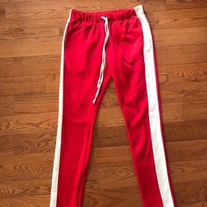Red and White Striped slim/skinny fit track pants